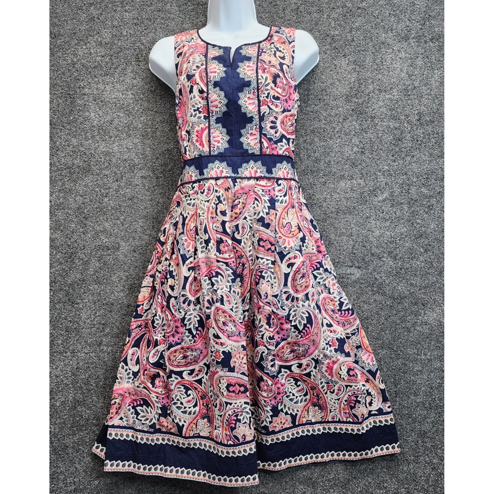 Talbots Womens Paisley Cotton Boho Coastal Preppy Fit Flare Summer Midi Dress 6